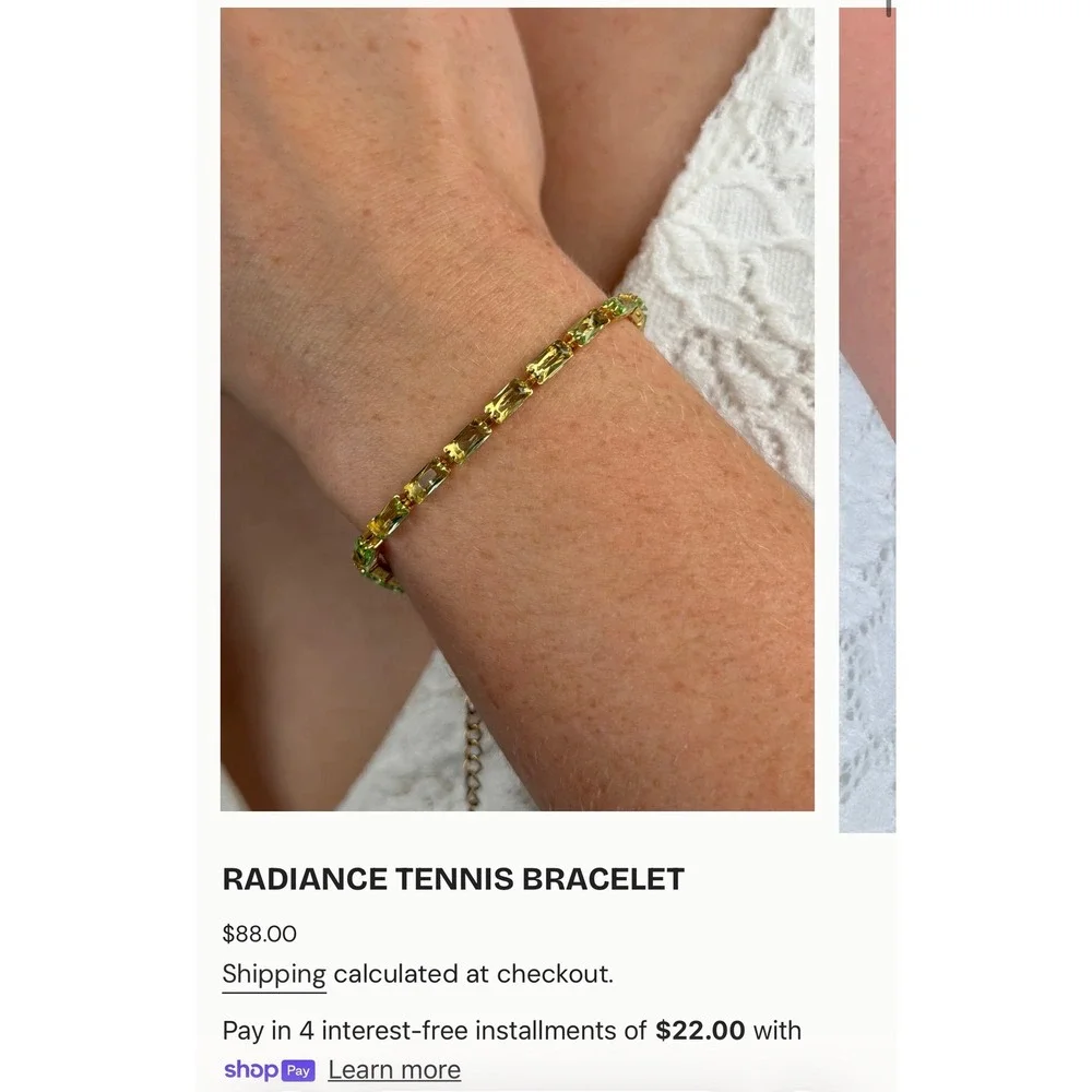 Oshena Radiance Tennis Bracelet Womens OS Green Baguette Crystal Gold MSRP $88